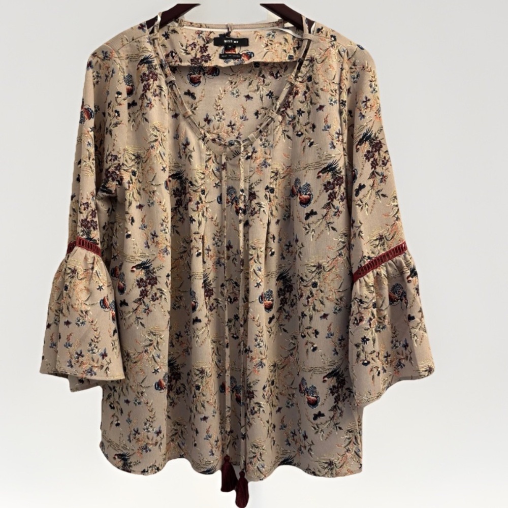 Miss Me Floral Butterfly Blouse Top Medium‎ Boho Peasant Gypsy Hippie Festival